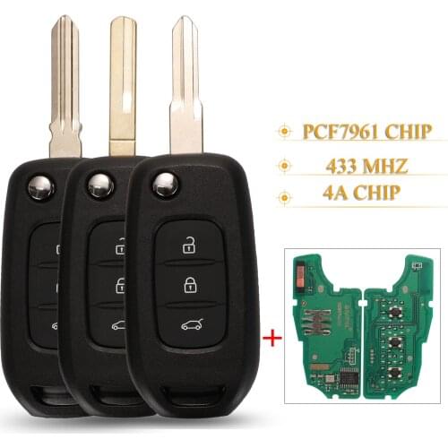 Kutery 5pcs 3 Buttons Replacement Remote Car Key Shell Case Fob 433Mhz 4A Pcf7961 For Renault Kadjar Captur Megane 3 Symbol
