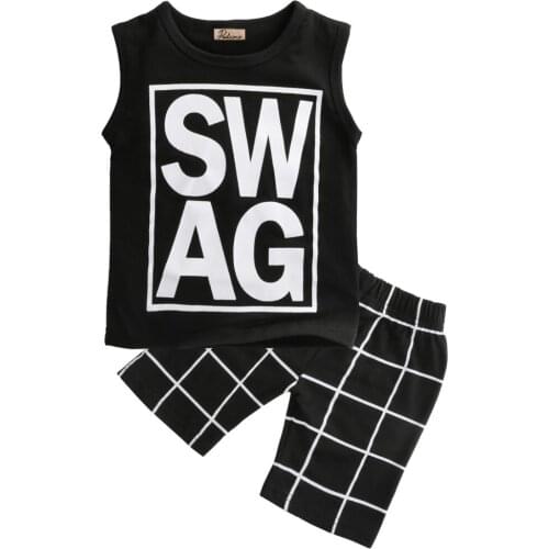 Children Boys Clothes Set T-shirt Vest Tops Shorts Plaid Brand Harem New Arriving 2pcs Casual Black Sets Boy 1-5 Summer