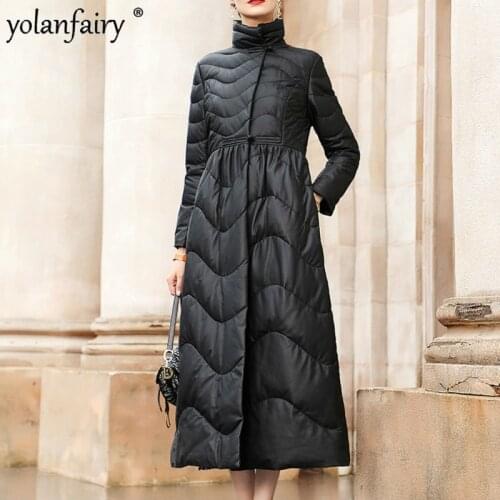 Long Genuine Leather Jacket Women Winter Sheepskin Coat Duck Down Jackets for Women Slim Fit Luxury Coats ED6009-01902 KJ5551