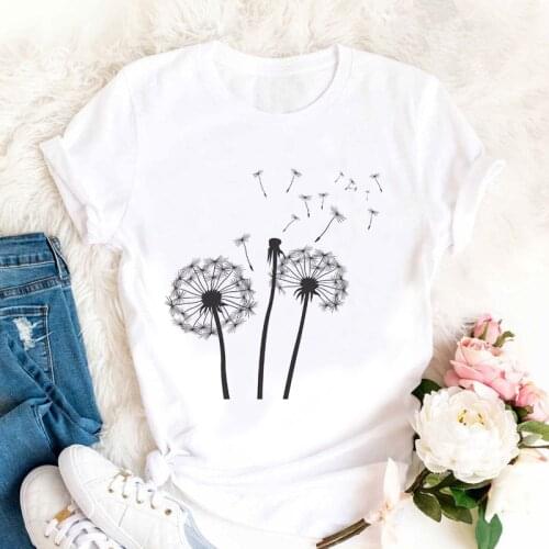 Summer Down Wildflower Dandelion Print Vogue Women T-shirt Simple Casual Fun T Shirt Gift For Lady Yong Girl Tops Tee Ladies Hot