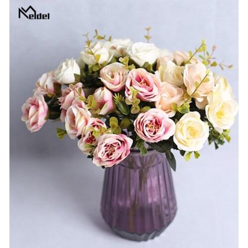 Meldel 10 Heads Roses Artificial Flowers Fake Flower Small Bouquet For Wedding Party Home New Year Decoration Silk Roses Flowers