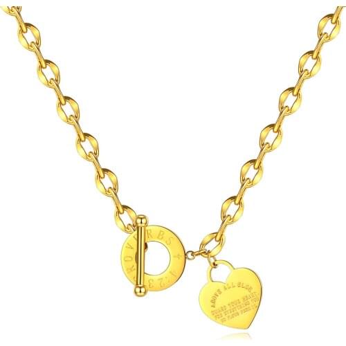 Classic Chain Love Heart Buckle Necklace For Women Stainless Steel Charm Pendant Collar Choker Jewelry Necklace Wholesale 1427