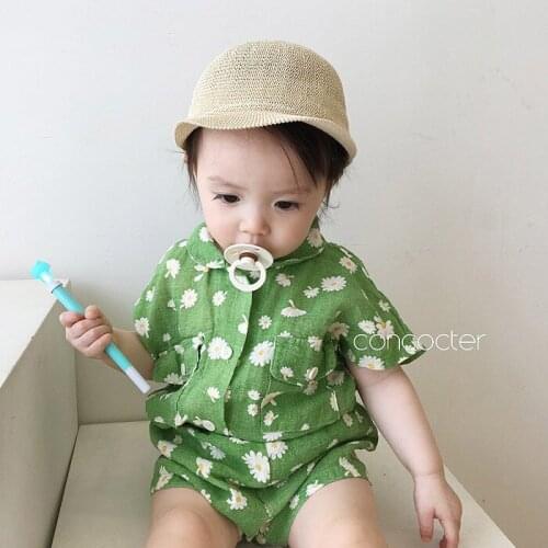 Baby Girl Sets Fashion Korean Flower Print Short Sleeve Shirt Shorts 2pcs Kids Clothing Newborn Infant Boys Clothing 2020 New
