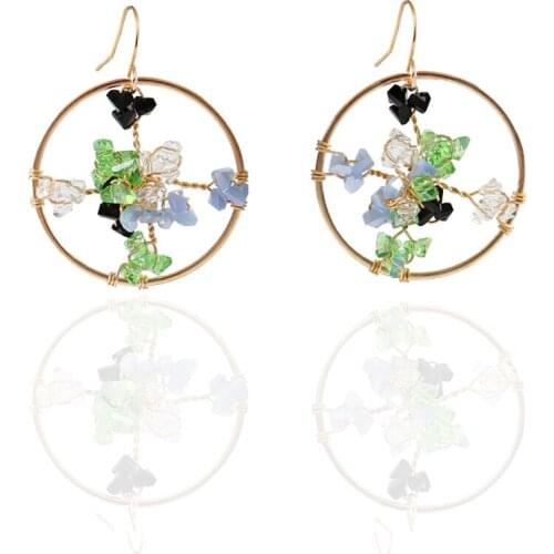 LANFLORA new Korean handmade women tassel earrings circular Crystal earrings copper alloy earrings free shipping