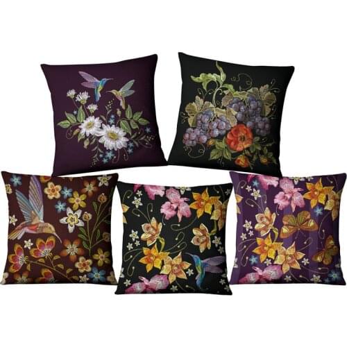 Flowers and birds Printing embroidery linen cushions car cover decorative throw pillows covers for sofa cushion case 45x45cm