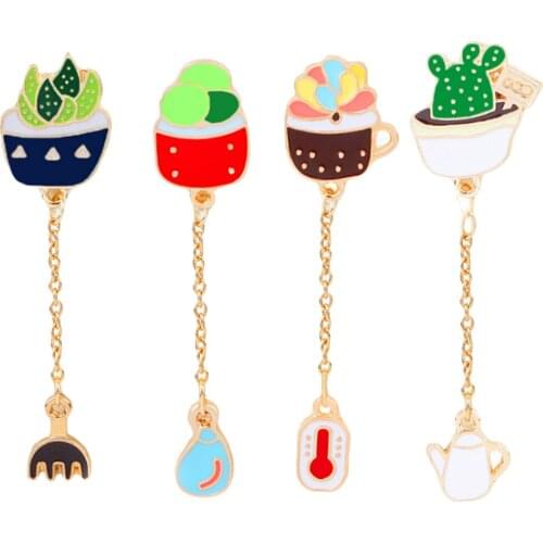 Lovely Green Cactus Bonsai Plants Enamel Brooch Pin Up Jewelry For Women Suit Hats Clips Corsages Bijoux Brooch