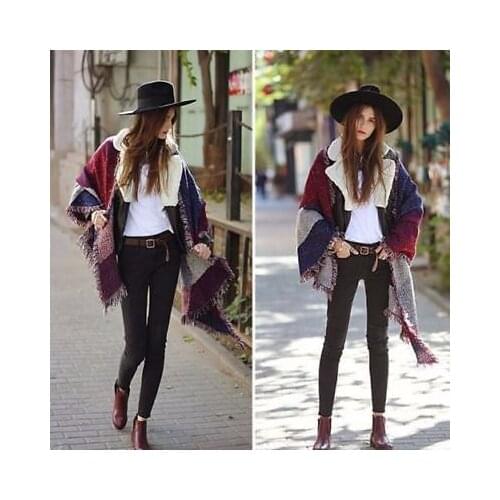 Fashion Large Scarves Women Long Cashmere Winter Wool Blend Soft Warm Plaid Scarf Wrap Shawl Plaid Scarf