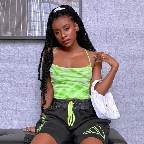 Fashion Women Tie-Dye Sleeveless Camisole Backless Bandage Pleated Design Sexy Crop Top