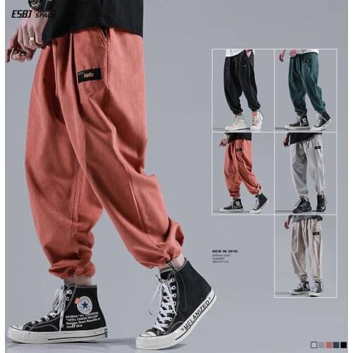Plus size 5XL men cargo pants summer For men Elastic Waist Ankle Length casual loose movement trousers ankle banded pants black