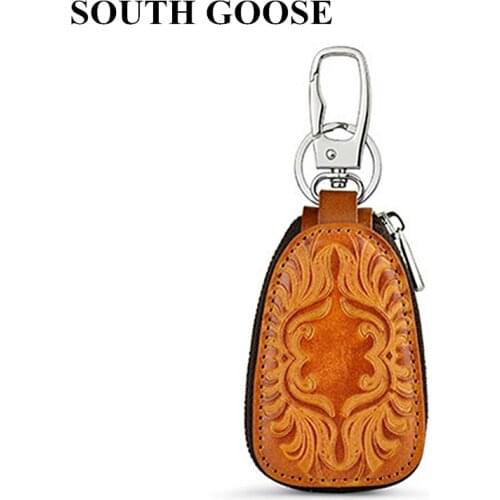 SOUTH GOOSE Genuine Leather Men Key Wallet Male Car Key Holders Housekeeper Retro Multifunctional Home Key Case Female Key Bag