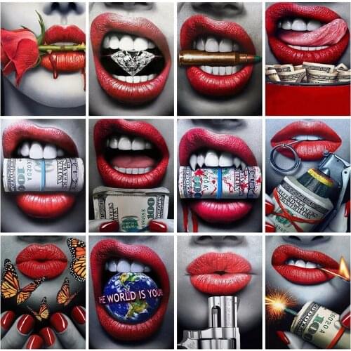 ARMYQZ Diamond Painting Kit Portrait Pictures Of Rhinestones 5D DIY Diamond Embroidery Woman Lip Mosaic Home Decor