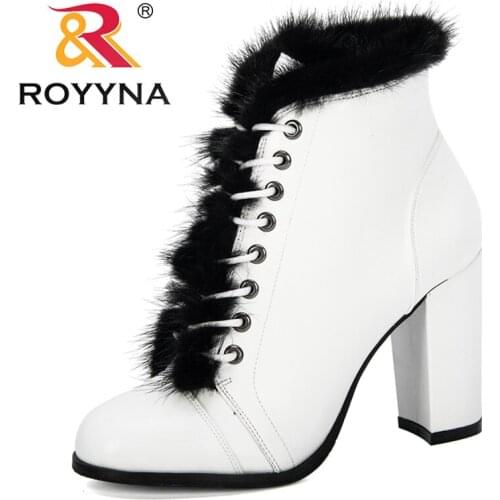 ROYYNA 2019 New Designers Autumn Winter Womens Shoes Fashion Microfiber Plush Ankle Boots Womens High Heels Trendy Footwear