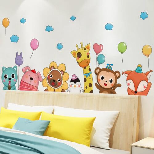 [shijuekongjian] Cartoon Animals Balloons Wall Stickers DIY Clouds Moon Wall Decals for Kids Bedroom Baby Room House Decoration