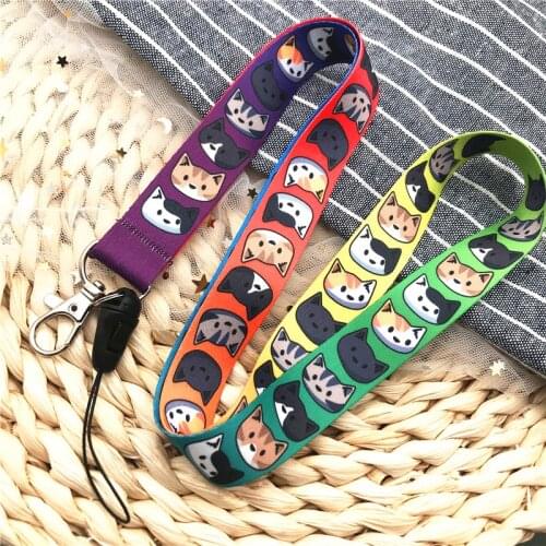 Cartoon Cat Mobile Phone Lanyard Funny Neck Strap Keys ID Card Pass Gym USB Badge Holder DIY Animal Lanyard Hang Rope Tags Strap
