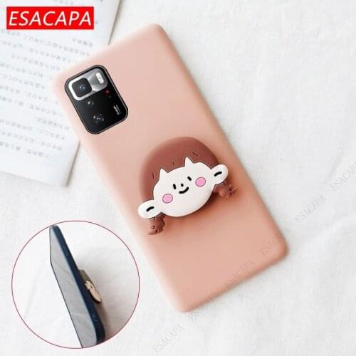 Cute Cartoon Holder Stand Silicone Case For Xiaomi POCO X3 GT Candy Colors Matte Phone Cover For POCO M3 Pro 5G 4G M2103K19PG