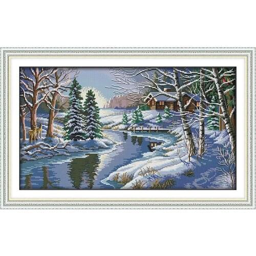 Oneroom Snowscape winter scenery diy painting counted print on the canvas DMC 11CT 14CT kits NKF Cross Stitch embroidery