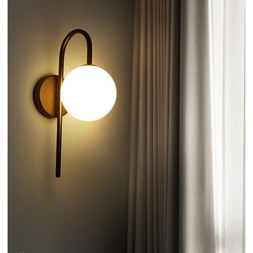 Modern Bedside Wall Lamp 5W Nordic LED Wall Lights For Bedroom Living Room Black Glass Ball Wall Sconce With G9 Blub Warm Light