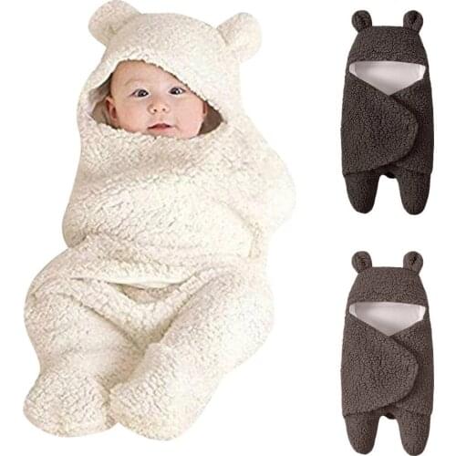 Unisex Infant Baby Hooded Wrap Blanket Fleece Newborn Swaddle Blankets Babies Sleeping Bag Swaddling Blanket 0-12 Month