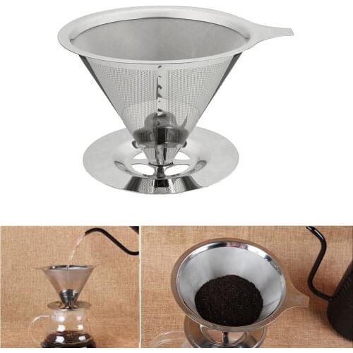US STOCK Stainless Steel Pour Over Coffee Dripper Mesh Layer Mesh Filter With Cup Stand