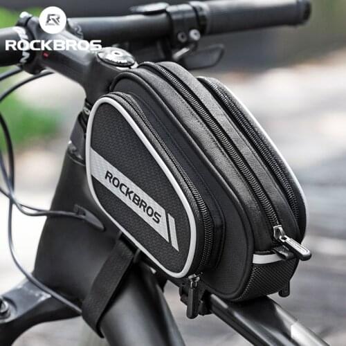 ROCKBROS Bicycle Bag Top Tube Reflective Strip Scalable Big Capacity MTB Bike Saddle Bag Bike Front Bag 1.8L Bicycle Accessories