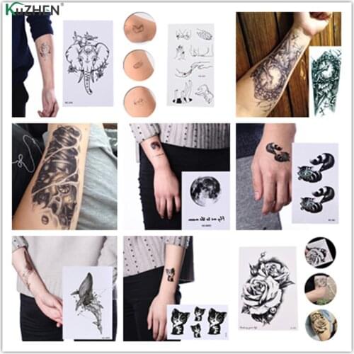 1pc Waterproof Cartoon Fox Cat Owl Wolf Temporary Tattoos On The Body For Women Man Lion Horse Flower Fake Tatoo Sticker