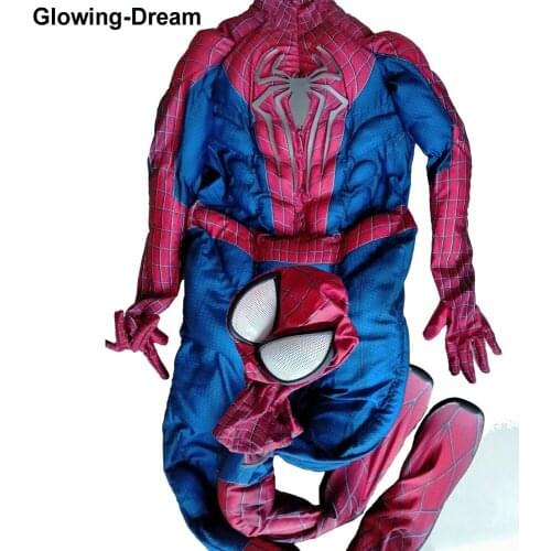High Quality Muscle Padding Aamazing Spider Cosplay Costume With Relif Logo