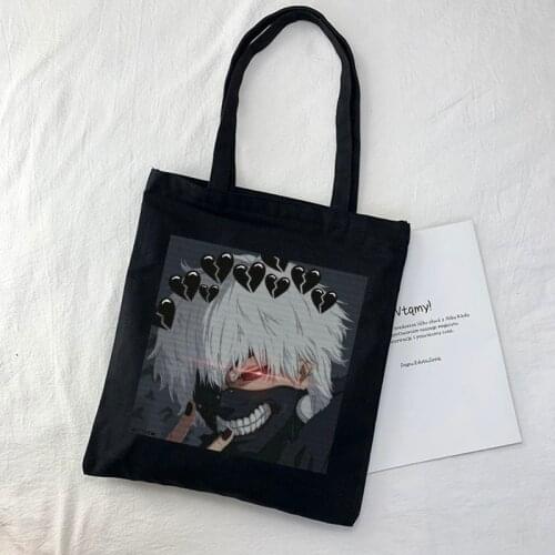 Japanese Tokyo Ghoul Anime Canvas Bag Casual Harajuku Gothic Womens Shoulder Bag Punk Printed New Large Capacity shopper bag