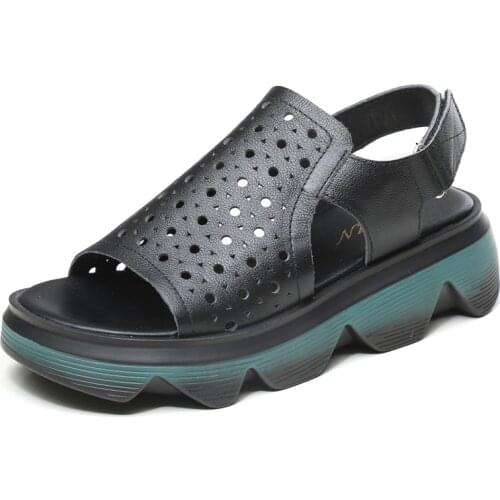 Female Thick Sole Open Toe Sandals Women Casual Shoes 2021 New Summer Wedges Heel Platform Genuine Leather Gladiator Sandals