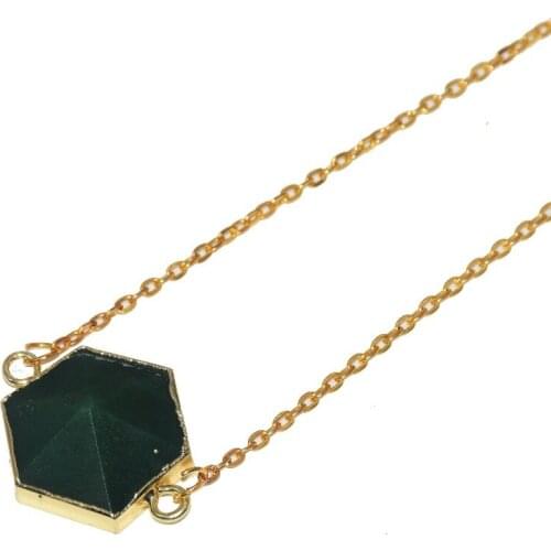 New Style Big Gem stone hexagonal pendant charm necklace women 2019 Green Aventurine connector key chain necklace for men