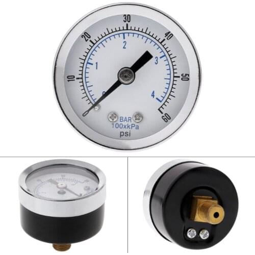 1/8" NPT Air Compressor / Hydraulic Pressure Gauge 0-60 PSI Back Mount 1.5" Face