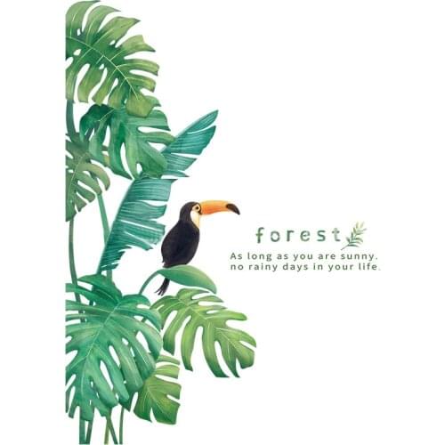 1 Sheet Wall Decal Self-Adhesive DIY Tropical Plant Bird Pattern Wall Window Sticker Multicolor PVC Wall Mural Home Office Decor