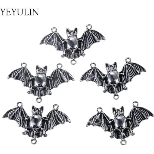 Tibetan Silver Alloy Bat Connector Charms DIY Bracelet Bangle Jewelry Making Animal Bat Connectors Accessories 10pcs 45*30mm