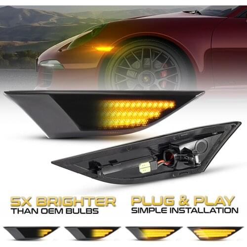 2 Pcs Dynamic Amber LED Side Marker Turn Signal Sequential Blinker Lights For Porsche 981 982 Boxster Cayman 991 911 Carrera