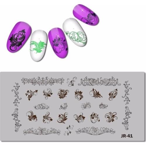 2018 Stainless Steel Nail Stamping Plate Template Florid Corner Sun Ray Swirl Branch Butterfly Love Wedding Nail Tool JR041-050