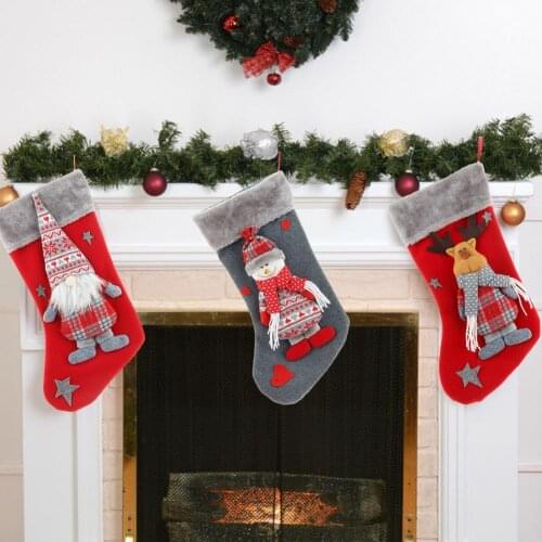 2021 Merry New Year Christmas Stocking Exquisite Non-woven Snowman Elk Gift Candy Bag For Christmas Tree Ornaments Kerst