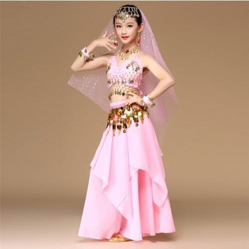 5pcs/set Pink Style Kids Belly Dance Costume Oriental Dance Costumes Belly Dance Dancer Clothes Indian Dance Costumes For Kids