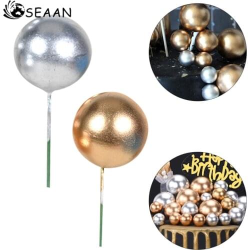 5 pcs/lot Golden Silver ball cake decoration topper birthday cup cake ornaments baby shower kids party wedding favor supplie ins