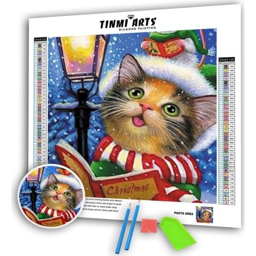 5D Diamond Painting Canvas Christmas Carols Full Round Drill Cat DIY Mosaic Cross Stitch Pattern Handmade Embroidery Decor