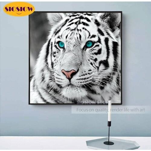 5D Diy Diamond Painting White Tiger Head Animal Full Square Round Drill Cross Stitch Kits 3D Dimond Mosaic Embroidery Home Decor