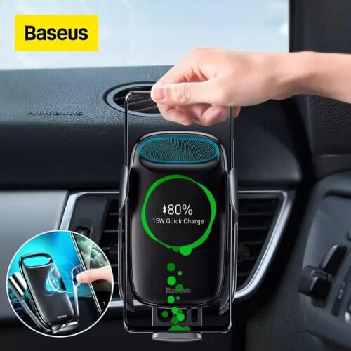 Baseus 15W Qi Wireless Car Charger For iPhone 11 XS Electric Induction Car Mount Fast Wireless Charging with Car Phone Holder
