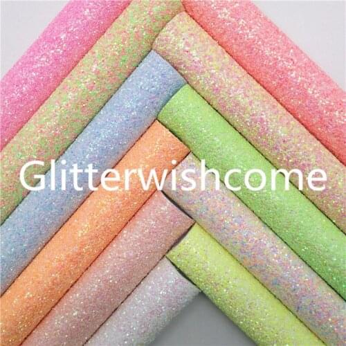 Glitterwishcome 21X29CM A4 Size Pastel Colors Glitter Leather, Glitter Leather fabric Vinyl for Bows, GM835A