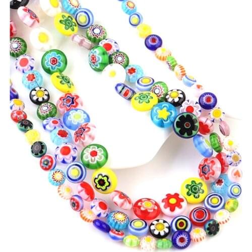 6/8/10mm Flower Pattern Lampwork Glass Flat Round Beads For Jewelry Making Supplies Diy Bracelet Crafts Accessories