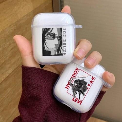 Anime Japanese Attack on Titan Levi Ackerman Allen Earphone Case for AirPods 2 1 Soft Wireless Bluetooth Clear TPU Fundas Coque