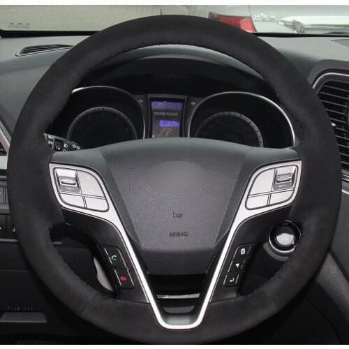 Black Suede Car Steering Wheel Covers for Hyundai Santa Fe 2013-2015 / ix45