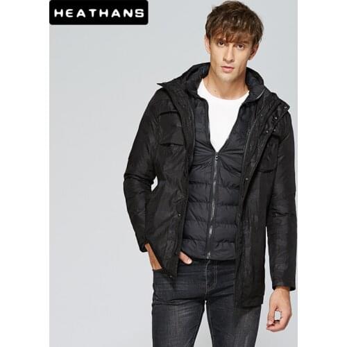 Mens Parkas Jackets New Two Piece Windbreaker Male Detachable Liner Hooded Parkas Mens Black Thicken Multi-pocket Parkas Jacket