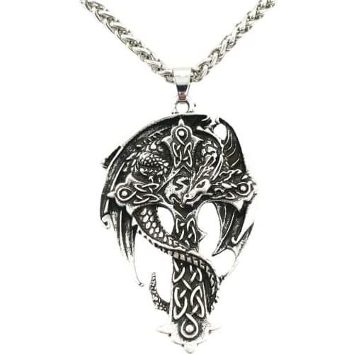 Gothic Dragon With Irish Knots Cross Pendant Necklace Men Viking Amulet Pagan Jewelry