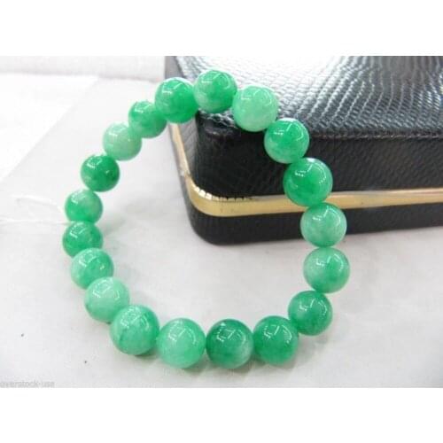 BLESSING Chinese Green Jades 10mm Beads elastic Bracelet (no box)