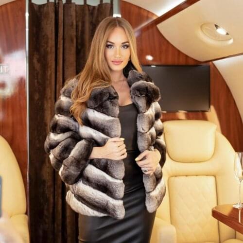TOPFUR Elegant Slim Real Rex Rabbit Fur Imitate Chinchilla Fur Jacket Natural Rabbit Fur Coat Mandarin Collar Woman Fur Overcoat
