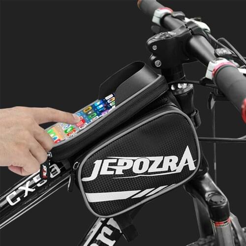 Jepozra Cycling Bicycle Bag Upper Tube Bag Waterproof Frame Bag Mountain Bike Front Beam Bag Mobile Phone Bag Saddle BIke Bag