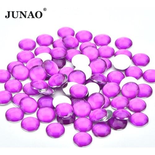JUNAO 4mm 12mm Neon Purple Round Rhinestone Glittler Resin Strass Stones Stickers Flat Back Crystal Diamond Gems for Nails Craft